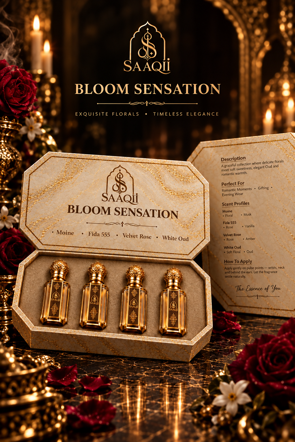 SAAQII Bloom Sensation Luxury Floral Attar Combo Set- Long-Lasting Fresh Fragrance for Men & Women (100ml)