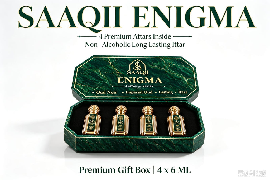 SAAQII Enigma Luxury Collection - Exclusive 4-Piece Premium Attar Gift Box for Men & Women (24ml Total)