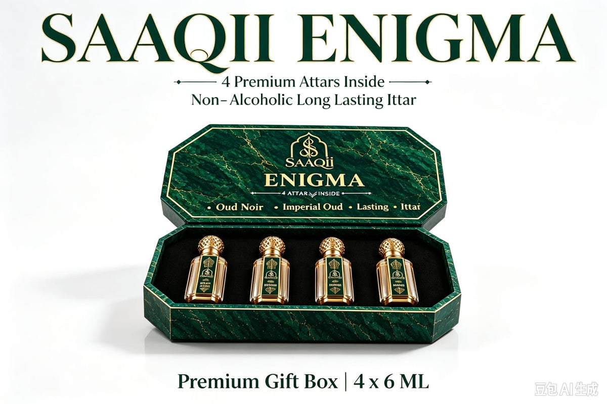 SAAQII Enigma Luxury Collection - Exclusive 4-Piece Premium Attar Gift Box for Men & Women (24ml Total)
